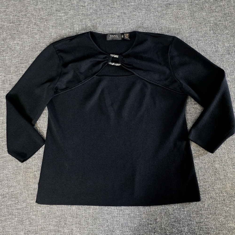 Dana Buchman Black Cutout Front Shirt Womens XL Nylon Rayon